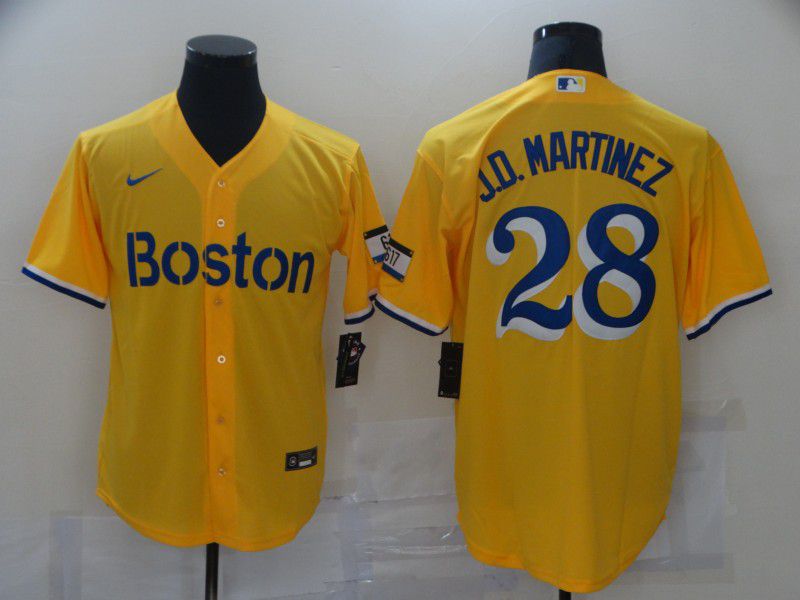 Men Boston Red Sox #28 J.D.Martinez Yellow City Edition Game 2021 Nike MLB Jerseys